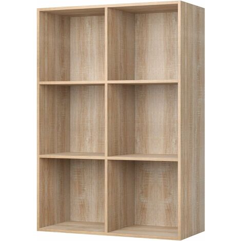 Homfa Bücherregal Regal mit 6 Fächern Raumteiler Standregal Büroregal Aktenregal Ordnerregal, helleiche 65.5x29.5X 97cm
