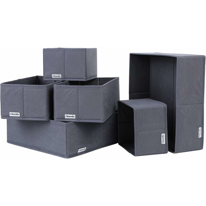 

Caja de almacenamiento de 6 piezas, cajones organizadores plegables, cestas de tela para ropa (gris) - Homfa