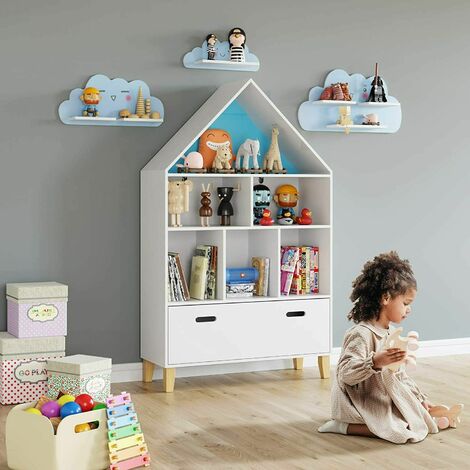 main image of "Homfa Children's Cabinet Kids Bookcase with Drawer Books Toys Organizer Cube Storage Shelves White​"