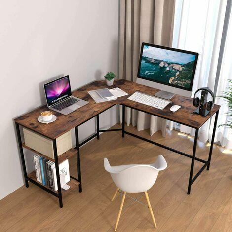 Homfa Corner Scrivania per computer a forma di L Tavolo per PC Workstation Mobili da studio per ufficio a casa