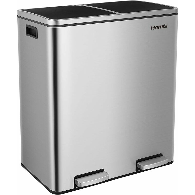 

HOMFA Cubo de basura doble, cubo de basura escalonado de 16 galones (2 x 30 l), cubo de basura con pedal graduado de doble compartimento de acero