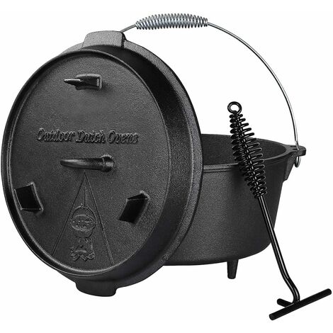 Homfa Dutch Oven 8 Litre Cast Iron Cooking Pot with Feet Pre-Burned Roasting Dish
