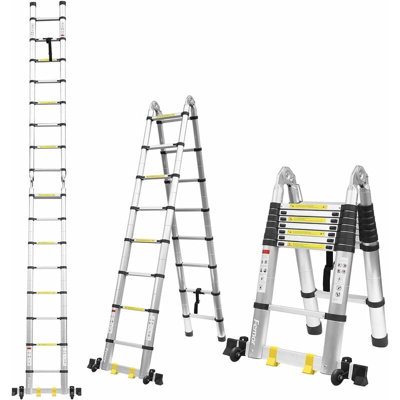 

Escalera De Aluminio Plegable 500cm, Plataforma Incluida, Carga Máxima 150kg, Diseño Antideslizante - Homfa