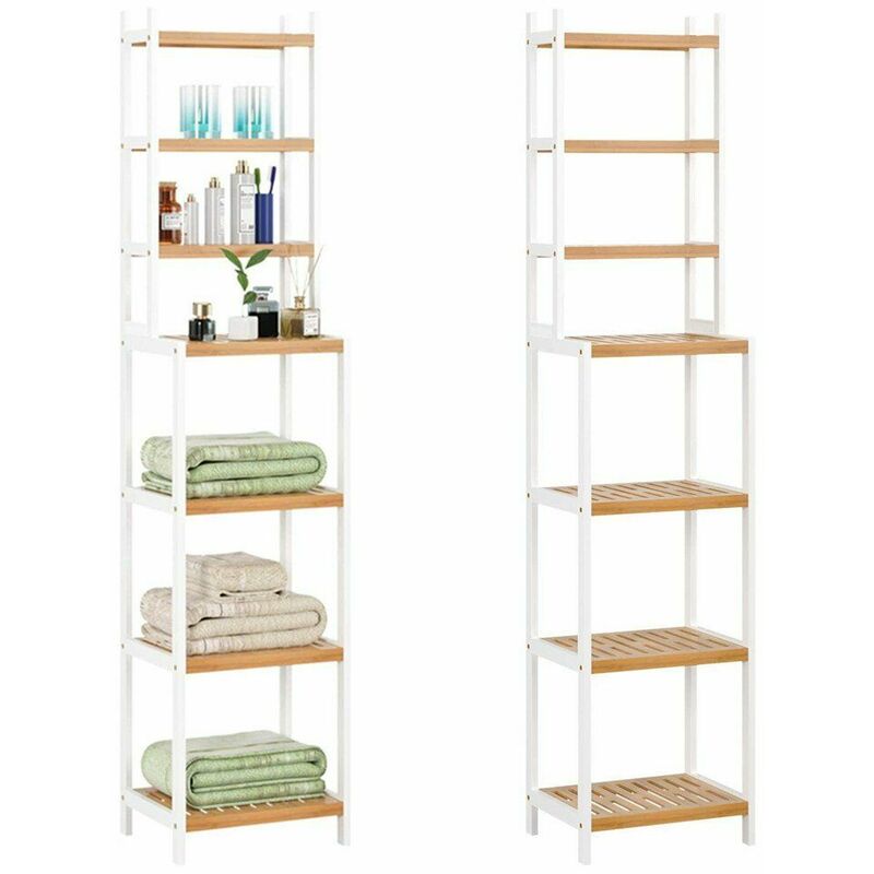 

estante de bambú 7 estantes estante de madera estante del hogar estante de baño libros estante de sauna - Homfa