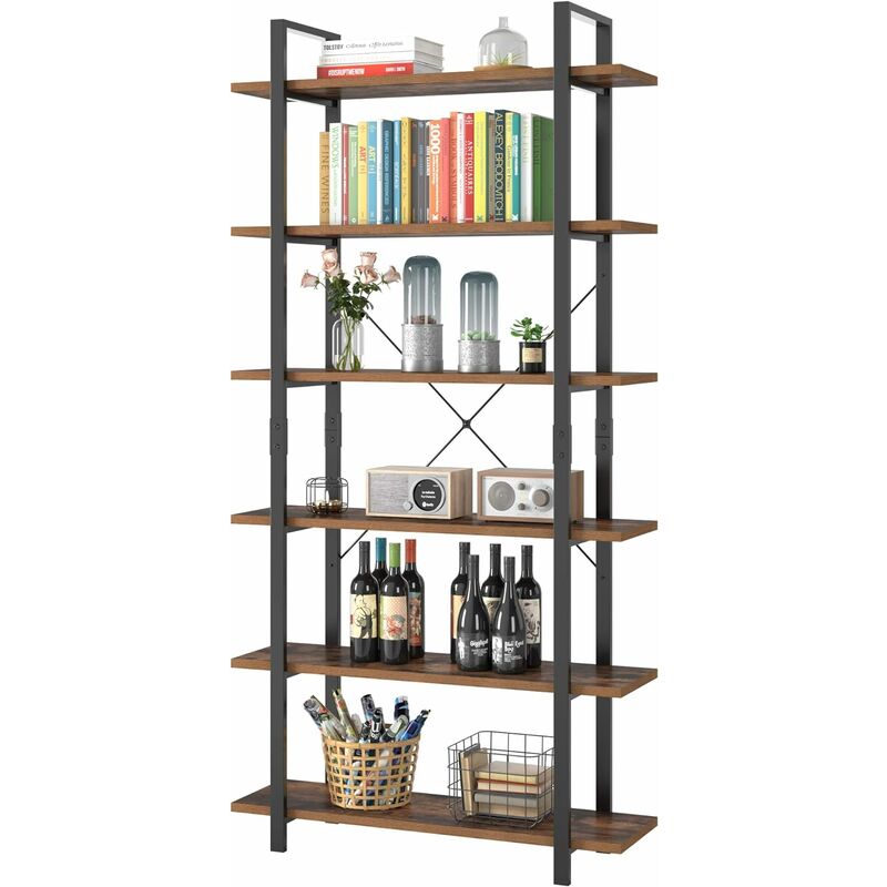 

Homfa Estantería Escalera Estantería Librería Estantería Metálica y Madera Estantería Almacenaje Industial con 6 Estantes para Salón Baño Terraza