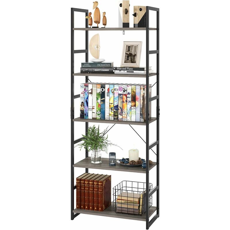 

Estantería Escalera Estantería Metáica y Madera para Baño Librería Industial para Salón Dormitorio Oficina con 5 Niveles Gris 60x30x158cm - Homfa