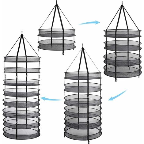 Homfa Filet de Séchage d'Herbes, 8 Couches Pliable et Détachable, 60cm de Diamètre, Filet de Séchage Suspendu avec Sac de Rangement, pour Sécher Les Plantes Herbes Fleurs