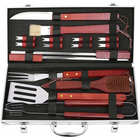Homfa Grafner Grillkoffer 18Tlg Grillbesteck BBQ Alukoffer Grillbesteckset Grillzange