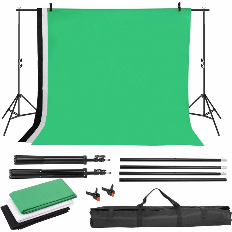 

Kit de estudio fotográfico y telón de fondo con 2 x 3 m Soporte de Fondo + 1.6 * 2m Fondos (NegroBlanco) + 2 Pinzas + Bolsa de Transporte para