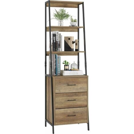 main image of "Homfa Ladder Shelf Bookcase Floor Cabinet with 3 Drawers, 3 Tier Vintage Storage Rack Bookshelf Organizer Unit for Living Room, Office, Bedroom, Entryway, Closet, Brown, 51 x 40 x 175cm"