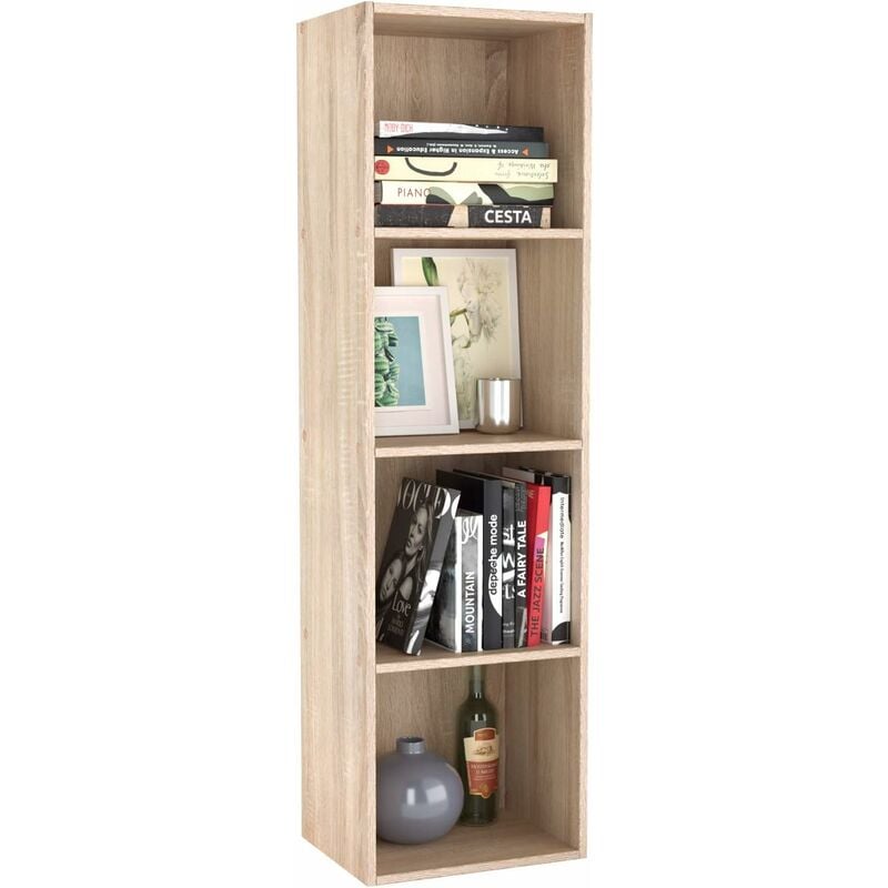 

Librería Estante de pared Librería con 4 estantes para salón y estudio Roble 30x30x106cm - Homfa