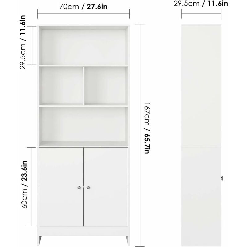 

Librería Móvil para Salón Dormitorio Oficina de Estudio con 2 Puertas 3 Estantes Blanco 70x29,5x167cm - Homfa