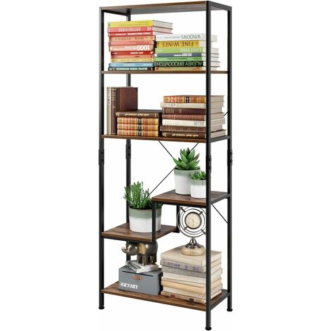 HOMFA Libreria Scaffale portaoggetti industriale Scala Soggiorno Ufficio Libri Display Struttura in legno e metallo 63x30x158,5 cm
