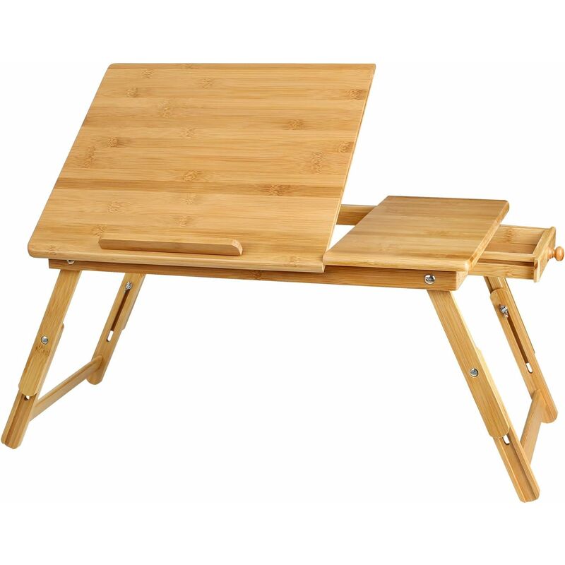 

Homfa - Mesa de cama para computadora Bandeja de cama Mesa de centro de bambú Mesa de cama plegable para PC (55x35x4-31cm)
