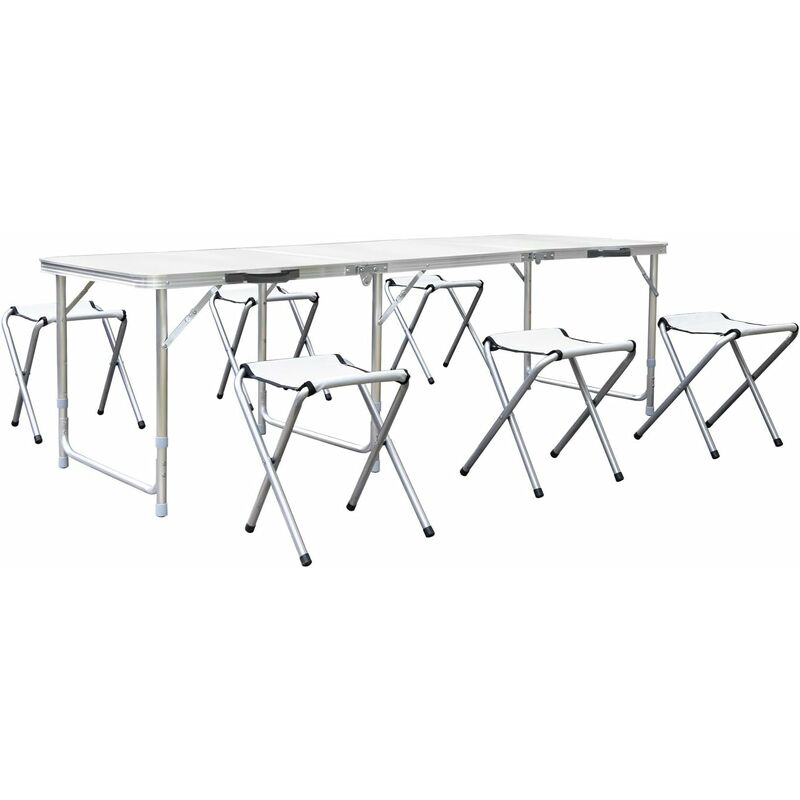 

Mesa de camping con 6 sillas, mesa plegable, playa, mesa de picnic, mesa de jardín, mesa de buffet, mesa de equipaje (1,8 m, blanco) - Homfa