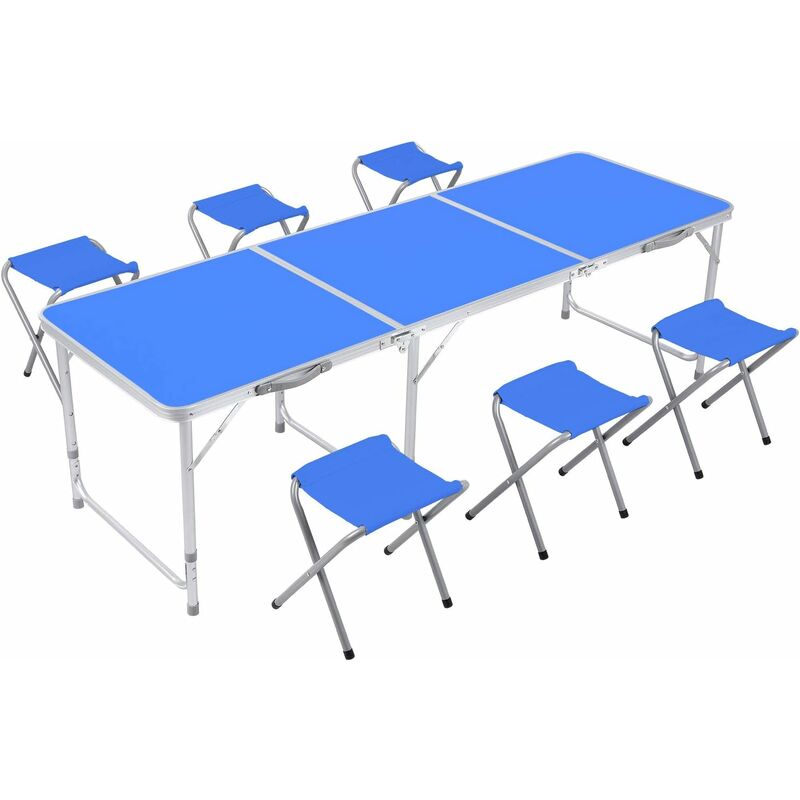 

Mesa de camping con 6 sillas, mesa plegable, playa, mesa de picnic, mesa de jardín, mesa de buffet, mesa de equipaje (1,8 m, azul) - Homfa