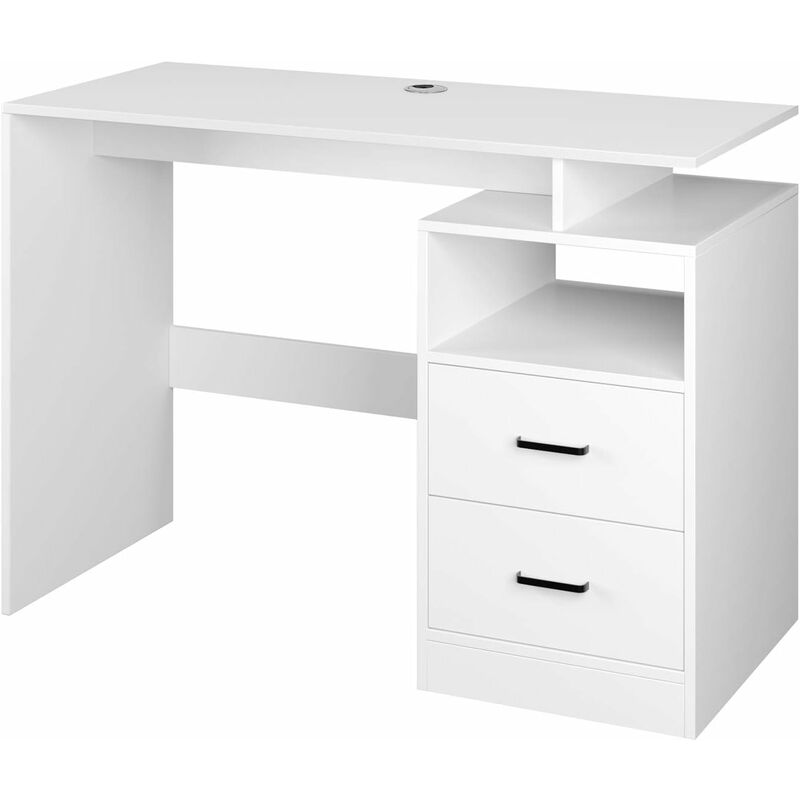 

HOMFA Mesa de escritorio para computadora Mesa de estudio Mesa de trabajo para sala de estar con 2 cajones 108x48x76.5cm (Blanco)