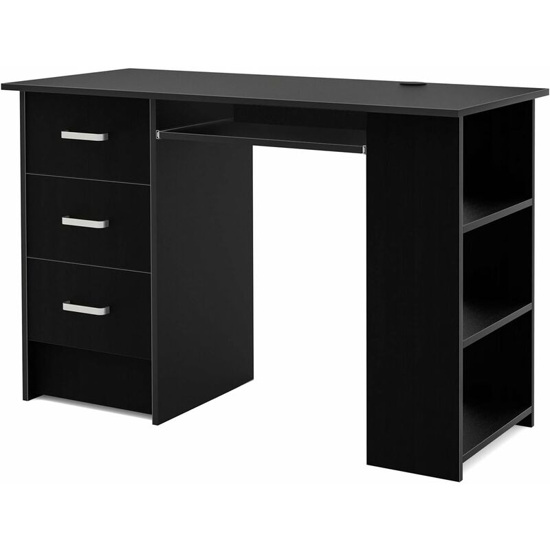 

HOMFA Mesa de escritorio para computadora Mesa de trabajo para PC con bandeja para teclado Tres cajones y tres niveles Madera 109x49x75cm (Negro)