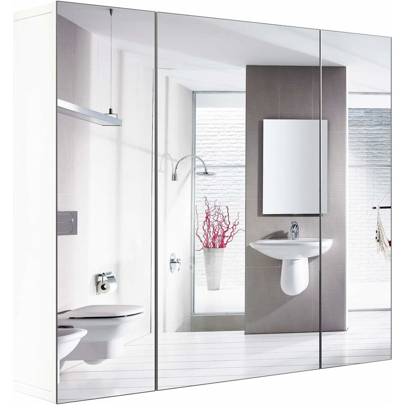 

Mueble de baño con espejo mueble de pared con 3 puertas 4 compartimentos 70 x 60 x 15 pulgadas - Homfa