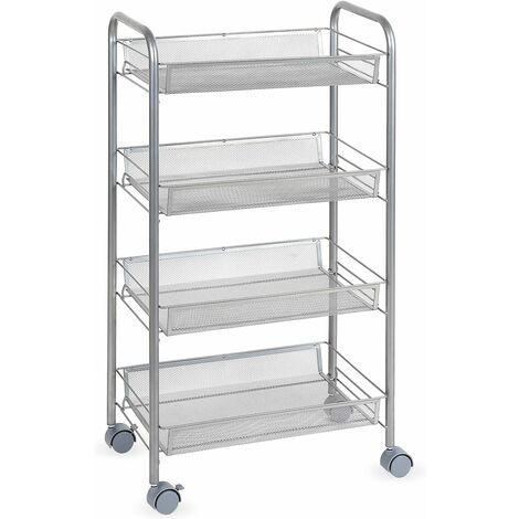 main image of "Homfa Rolling Cart Kitchen Trolley Mesh Storage Rack Serving Trolley on Wheels with 4 Baskets, Silver"