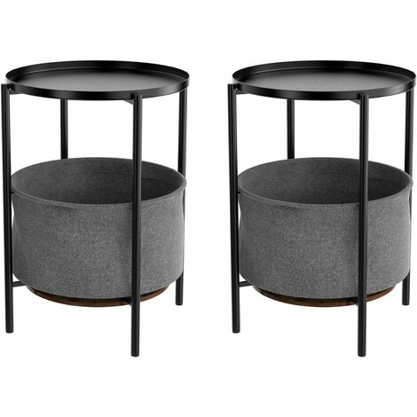 main image of "Homfa Round Side Table Set of 2 End Table Coffee Table with Removable Fabric Basket 2-Tier Living Room Table Black Bedside Table 42.5x42.5x59.3cm"