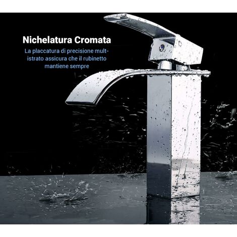 Homfa Rubinetto Bagno Cascata,DBWF01FA Miscelatore a Cascata, Ultra-Ampio 6cm Flusso & Cromatura Lucida & Universale 3/8”, Rubinetto Miscelatore Cascata da Lavandino Bagno con Valvola in Ceramica