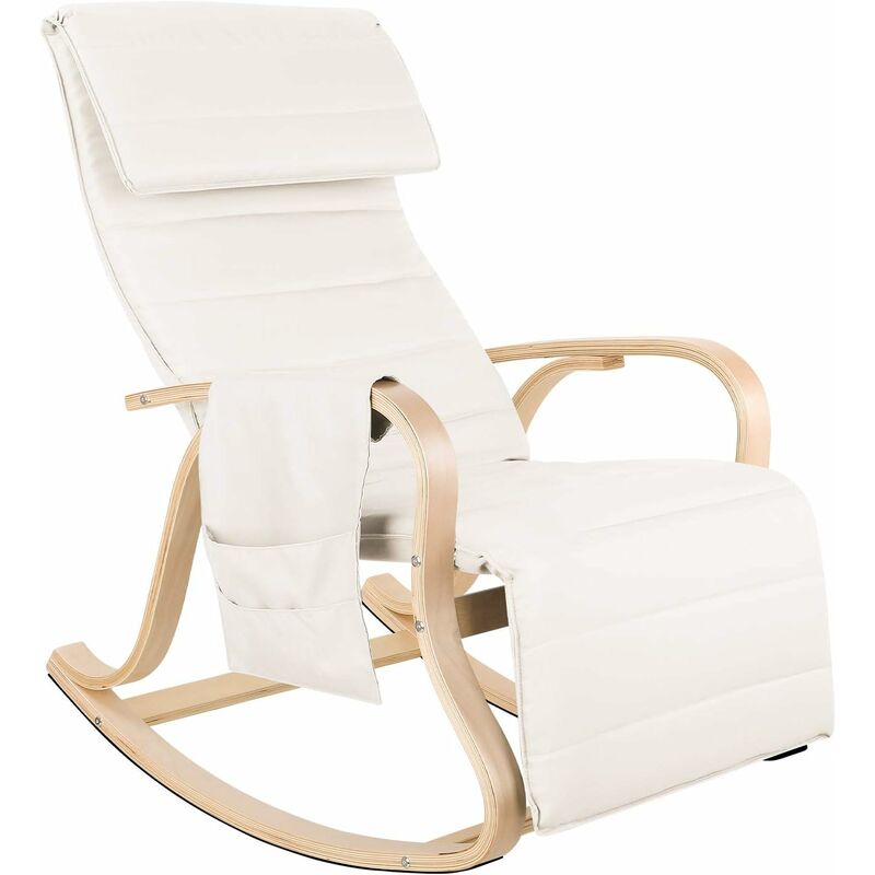 Homfa - Schaukelstuhl aus Birkenholz Sessel Relaxsessel mit 5-Fach Verstellbarer Fußstütze Belastbarkeit 150 kg Weiß 65x86x100 cm