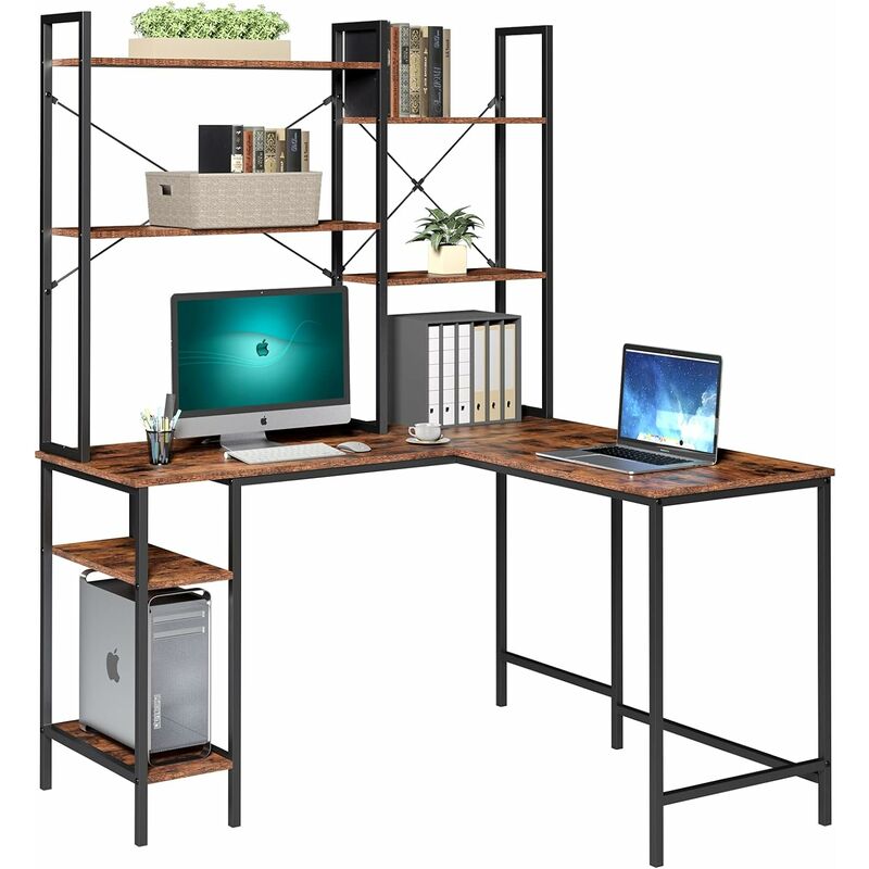 Schreibtisch Computertisch mit 6 Ablagen PC-Tisch Bürotisch Gaming Tisch Arbeitstisch Eckschreibtisch Holz Metall für Büro Office Gaming im