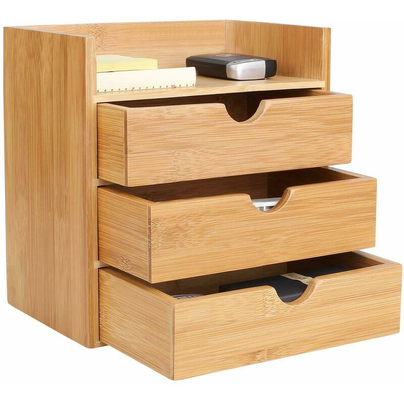 Schreibtisch Büro Organizer 3 Schubladen Schubladenbox aus100% Bambus Holz