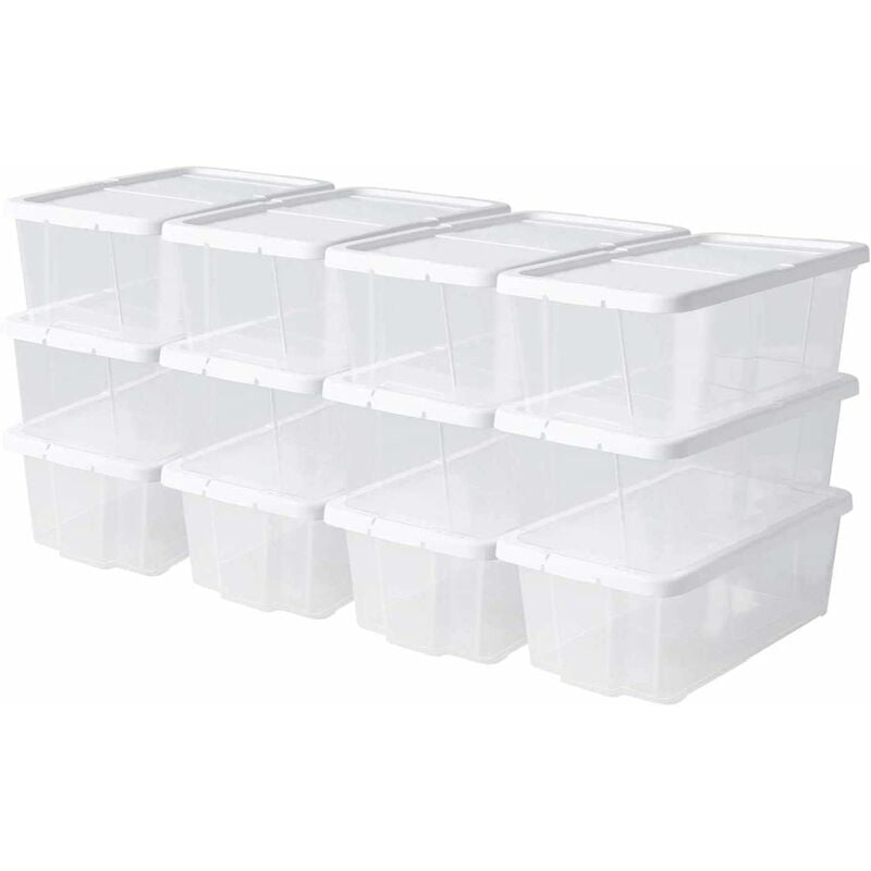 

Homfa Set de 12 cajas de almacenaje 35 x 20 x 12,5 cm - cajas organizadoras con tapa, pack de cajas apilables para ordenar ropa y calzado, contenedor