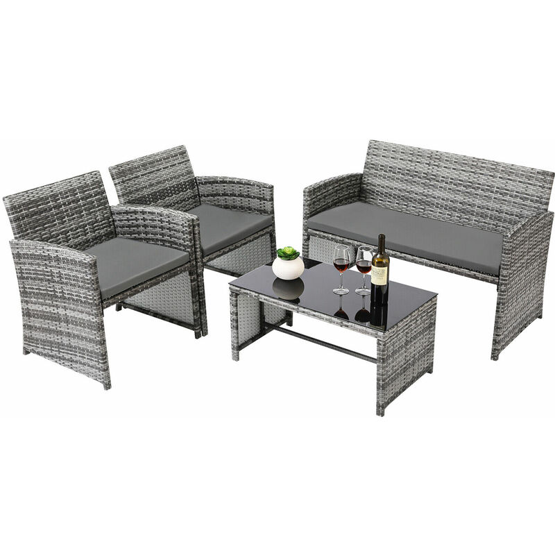 

Set de muebles de jardín 4 pzas y cojines ratán sintético - Homfa