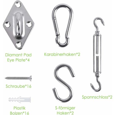 Montageset Sonnensegel Zubehör 9tlg.Edelstahl Karabiner Befestigung 