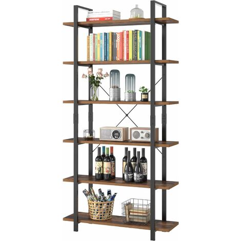 Homfa Standregal Bücherregal Küchenregal mit 6 Ebenen aus Metall Holz Vintage Industrial Schwarz 210.5x105.2x33cm