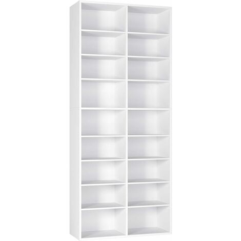 Homfa Tall Bookcase White Bookshelf CD DVD Storage Tower Shelves Display Racks Room Divider Adjustable Shelving Unit with 18 Compartments 80x30x190cm