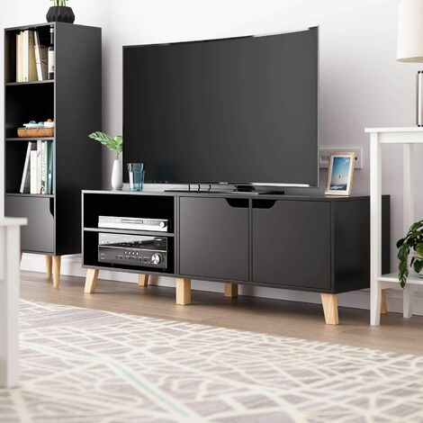 main image of "Homfa TV Stand TV Cabinet TV Unit Storage Console with 2 Shelves 2 Doors for Living Room 140x40x48cm (Black)"