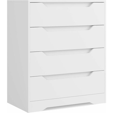 main image of "Homfa White Bedroom Chest of Drawers, 4 Drawers Cabinet Metal Runners and Anti-Bowing Supports for Bedroom Clothes Storage, Arcuated Handle Design, Withe, 69 x 39 x 82 cm"