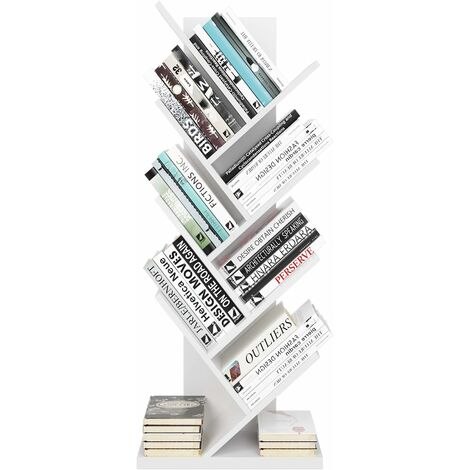 main image of "Homfa Wood Bookshelf Tree Bookshelves Bookcase Magazine Rack Display Unit for Living Room White"