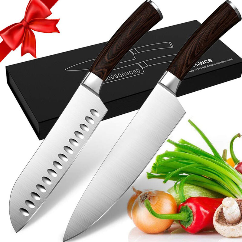 

Juego de cuchillos para chef con mango de madera y cuchillo Santoku, cuchillo de cocina de acero aleman, cuchillo para frutas con estuche de