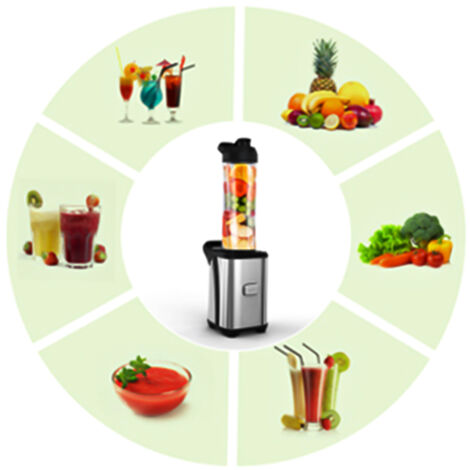Homgeek Mini Spremiagrumi per Frutta e Verdura 350W, Frullatore Personale per Smoothie, Robot da Cucina Rimovibile, Spremiagrumi con 2 Bicchieri Sportivi da Viaggio Senza BPA, 220-240V