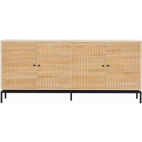 Homifab – Buffet 4 portes effet bois 180 cm – Rangement avec fermeture douce – Piètement métal noir – Dimensions 180x40x80 cm
