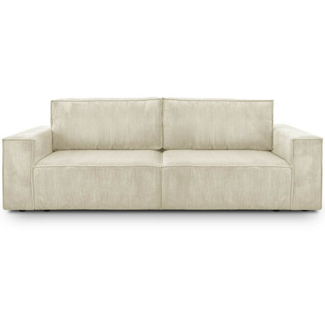 Homifab – Canapé convertible 3 places avec coffre de rangement en velours côtelé beige – Structure robuste en pin massif – Dimensions couchage 150 x 187 cm