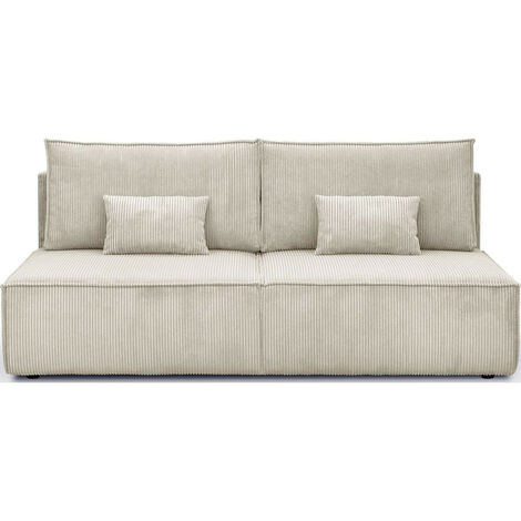 Homifab – Canapé convertible 3 places en velours côtelé beige avec coffre de rangement – Dimensions couchage 142x188 cm – Assise renforcée avec ressorts