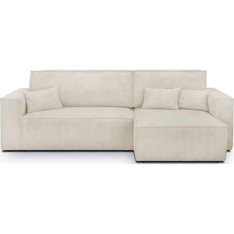 Homifab – Canapé d'angle convertible 4 places en velours côtelé beige – Coffre de rangement intégré – Dimensions couchage 137x196 cm – Confort mousse HD