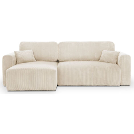 Homifab – Canapé d'angle réversible convertible 4 places – Coffre de rangement – Velours côtelé beige – Design contemporain et confortable