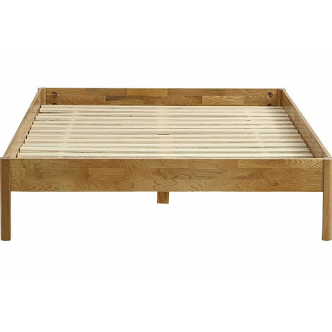 Homifab – Lit adulte 140x190 cm en chêne massif – Cadre sans tête – Sommier 15 lattes en bois – Hauteur 35 cm – Charge max 220 kg