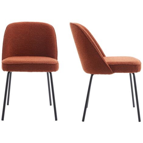 Homifab – Lot de 2 chaises de salle à manger en tissu bouclé rouille – Piètement métal noir – Assise 50 cm – Largeur 47,5 cm – Confort optimal