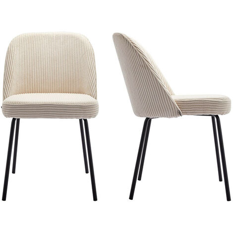 Homifab – Lot de 2 chaises de salle à manger en velours côtelé beige – Piètement métal noir – Hauteur d'assise 50 cm – Largeur 47,5 cm