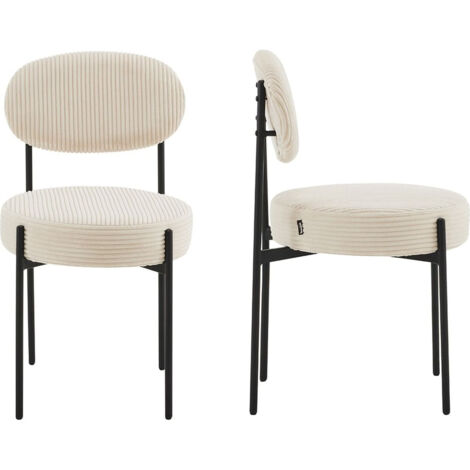 Homifab – Lot de 2 chaises en velours côtelé beige – Piètement métal noir – Assise rembourrée 50 cm – Dimensions 49x56x86 cm