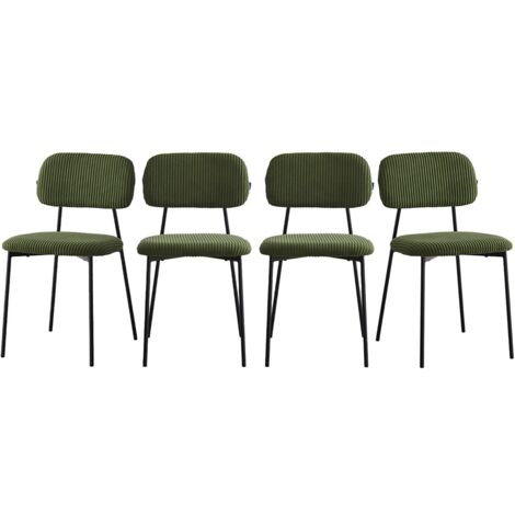 Homifab – Lot de 4 chaises en velours côtelé vert kaki – Structure métal noir – Assise ergonomique 48 cm – Garnissage mousse confortable