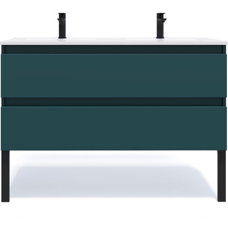 Homifab – Meuble de salle de bain suspendu double vasque intégrée 120cm – 2 tiroirs – Corps en mélaminé – Installation invisible – Fabrication française